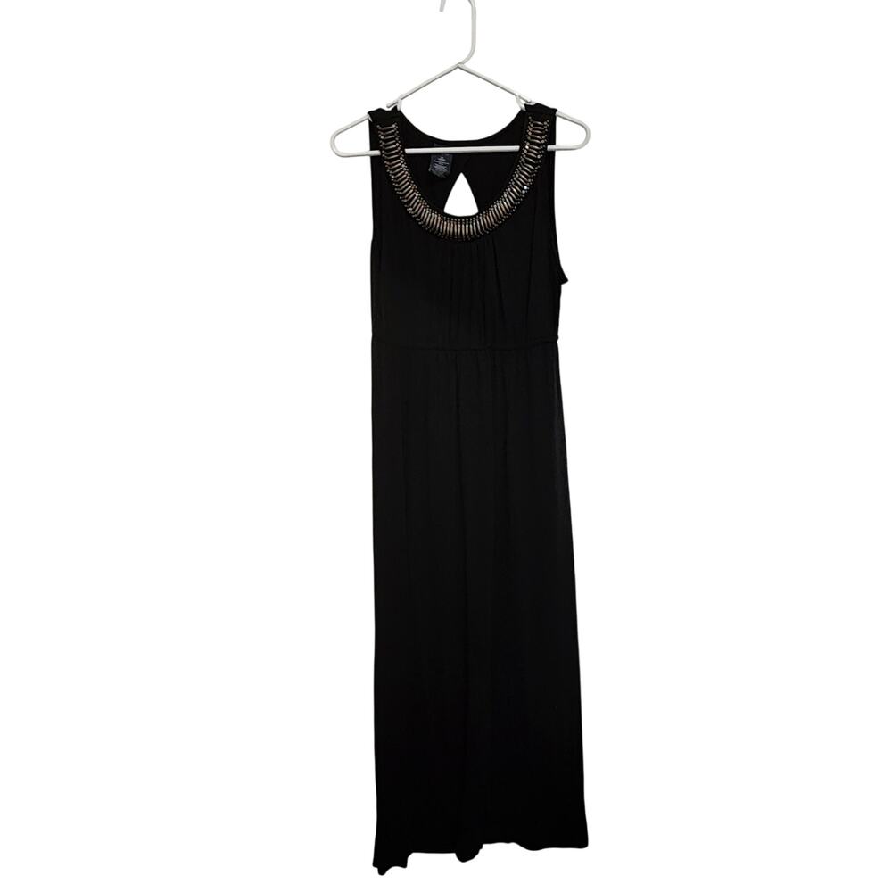 Vintage Faded Glory Black Sleeveless Embellished Beaded Patio Maxi Dress Size 1X